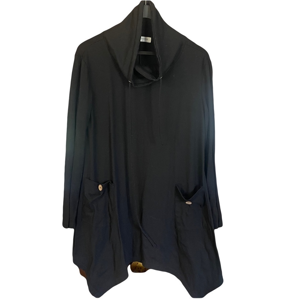 bulotus Black sweatshirt dress/tunic 
Large collar w/drawstring
Size large